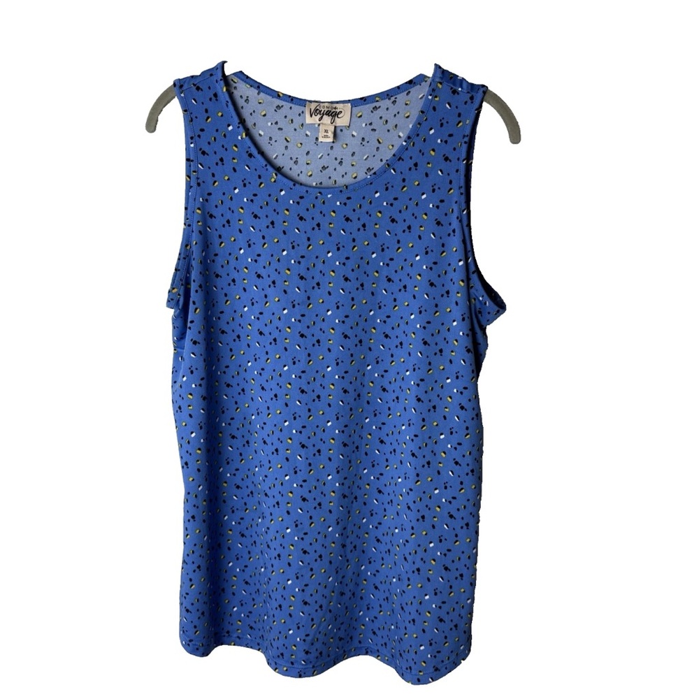 Como Voyage Sleeveless Blouse Size XL Tank Top Stretch Blue Black Gold White